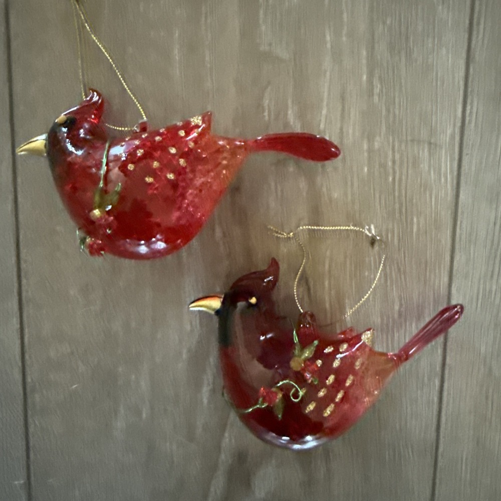 2 Textured clear glass Cardinal ORNAMENT NEW